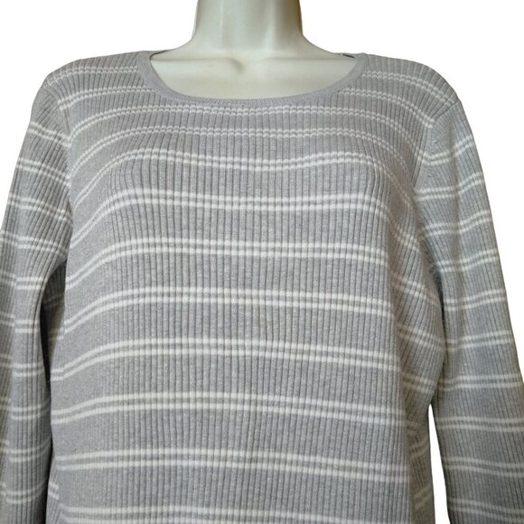 Worthington Women's XL Long Sleeve Gray Striped Pullover Sweater Casual Classic - Picture 2 of 4